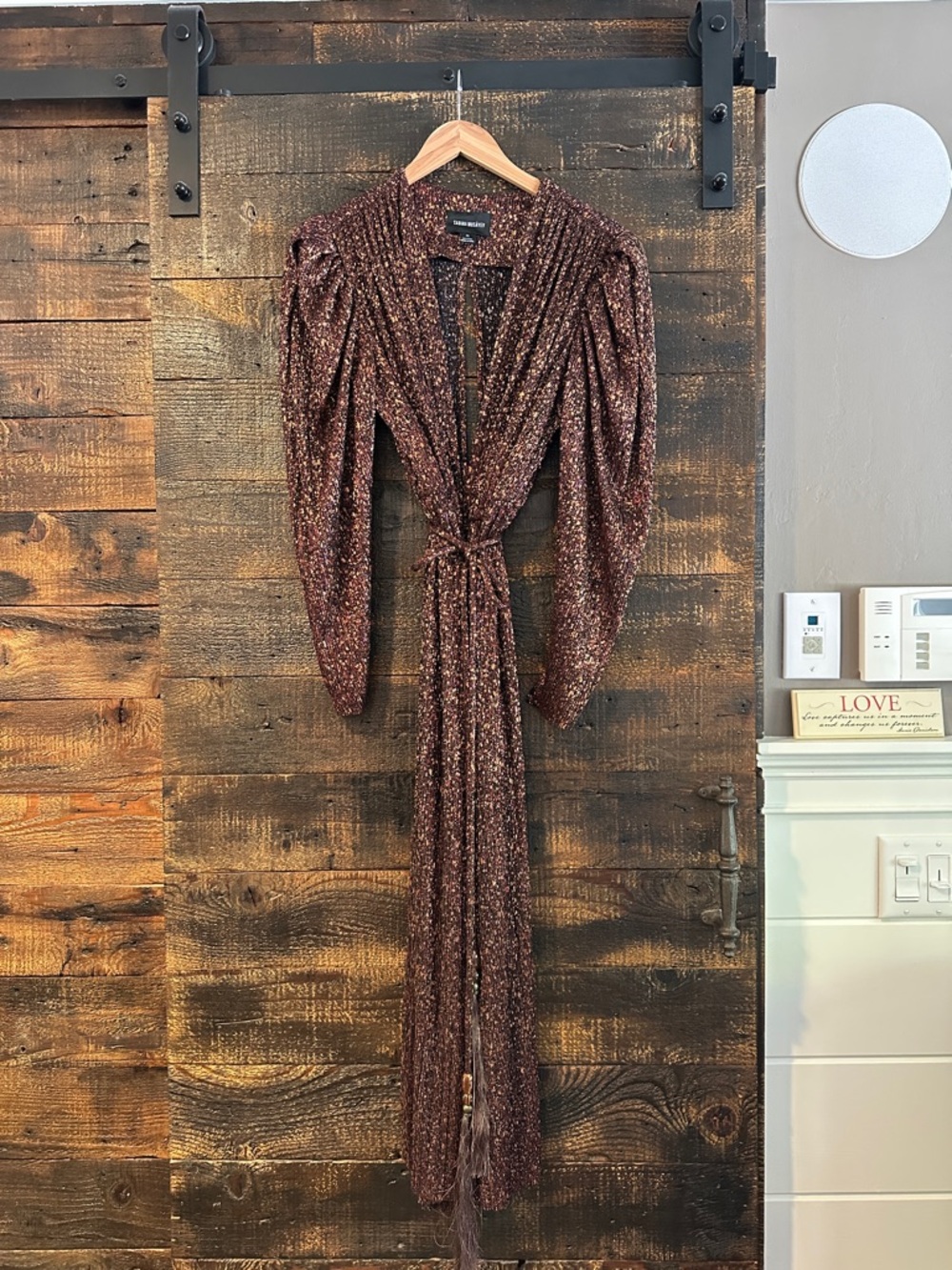 Sabina Musayev Metallic Copper-Brown Wrap Maxi Dress